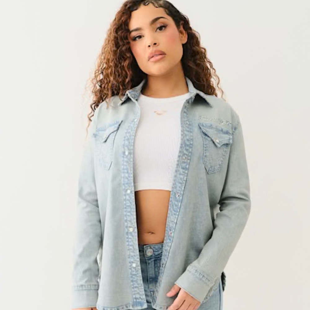 True Religion Light Blue Denim Shirt - Picture 1 of 9